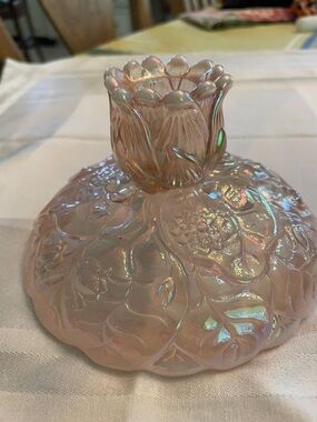 Fenton Iridescent Pink Floral Glass Candle Holder